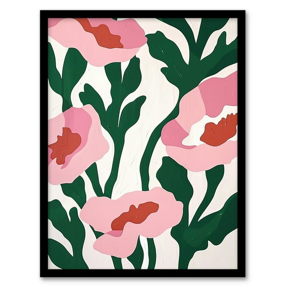 Artery8 Abstract Flower Blooms Pink Green Bright Painting For Living Room Art Print Framed Poster Wall Decor 12x16 inch