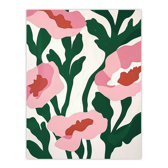 Artery8 Abstract Flower Blooms Pink Green Bright Painting For Living Room Extra Large XL Wall Art Poster Print