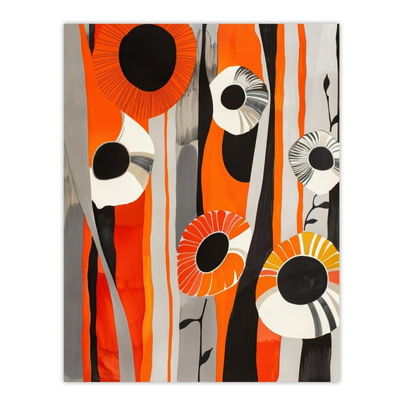 Artery8 Abstract Flowers Orange White Stripes Painting Living Room Large Wall Art Poster Print Thick Paper 18X24 Inch