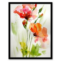 Artery8 Abstract Flowers Red Green Watercolour Painting Living Room Art Print Framed Poster Wall Decor 12x16 inch