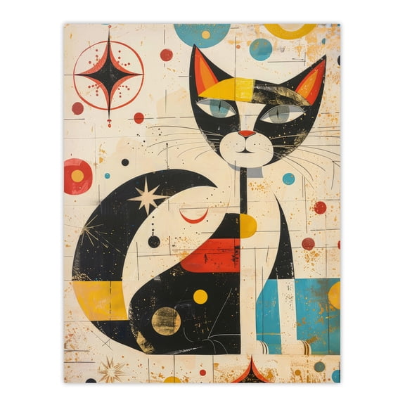Artery8 Abstract Mid Century Modern Atomic Cat Lover For Living Room Extra Large XL Wall Art Poster Print