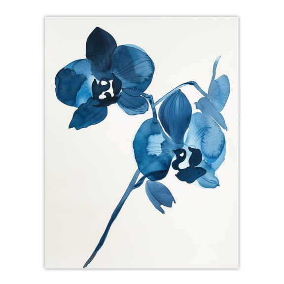 Artery8 Abstract Orchid Flower Bloom Blue Watercolour Living Room Unframed Wall Art Print Poster Home Decor Premium