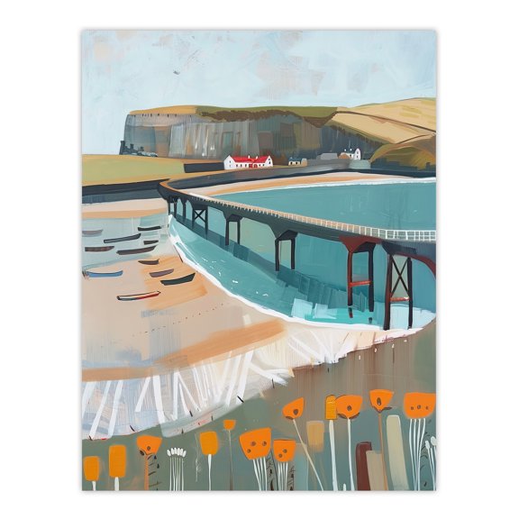 Artery8 Abstract Painting Hunt Cliff Saltburn Yorkshire Living Room Unframed Wall Art Print Poster Home Decor Premium
