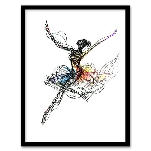 Artery8 Abstract Pen and Ink Line Art Ballerina Dance Living Room Art Print Framed Poster Wall Decor 12x16 inch