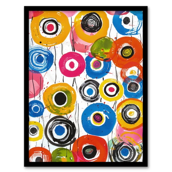 Artery8 Abstract Target Circles Colourful Bright Fun Design For Living Room Art Print Framed Poster Wall Decor 12x16 inch