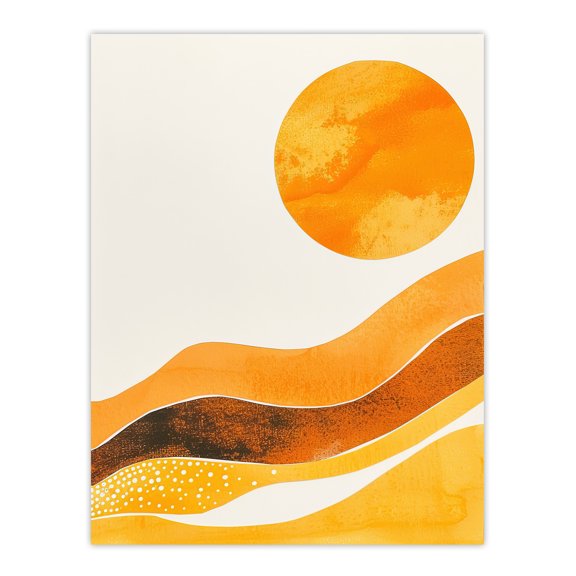 Artery8 Abstract Yellow Orange Sun Landscape Painting Living Room Extra Large XL Wall Art Poster Print