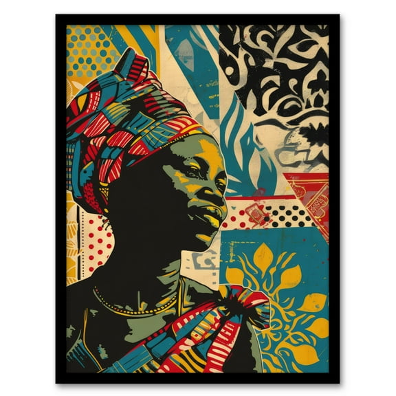 Artery8 African Woman Colourful Pattern Portrait Painting For Living Room Artwork Framed Wall Art Print A4
