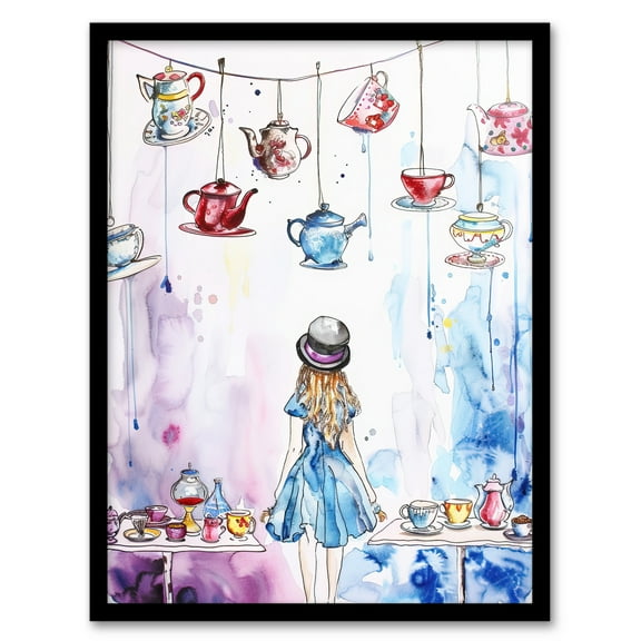 Artery8 Alice Wonderland Mad Hatter Tea Party Watercolour Living Room Art Print Framed Poster Wall Decor 12x16 inch