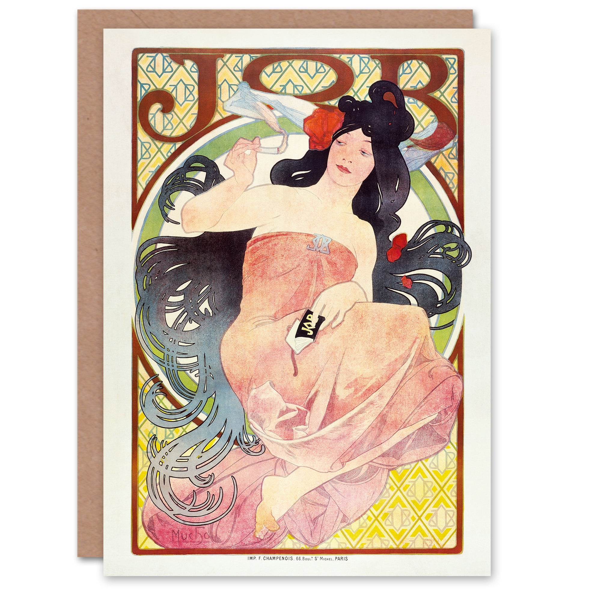 Artery8 Grußkarte Im Alphonse Mucha Stil – Jugendstil Design, 17,5x12,5 Cm, Mit Umschlag