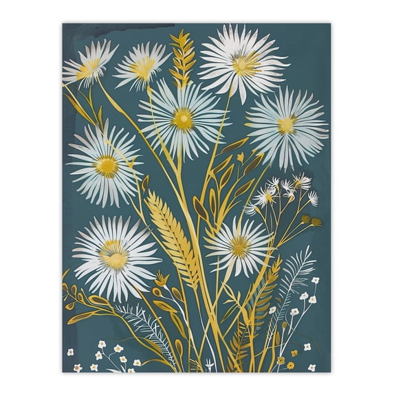 Artery8 Aster Wildflowers Painting Floral Wheat Harvest Living Room Extra Large XL Wall Art Poster Print