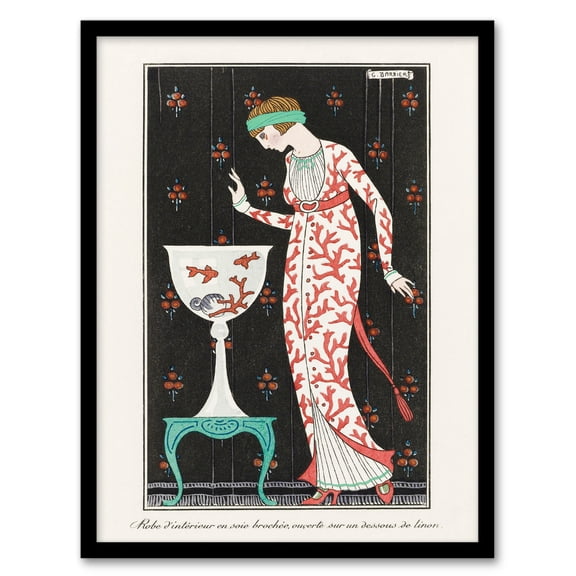 Artery8 Barbier Coral Evening Dress Vintage Fashion Advert Framed Wall Art Print Home Décor A3