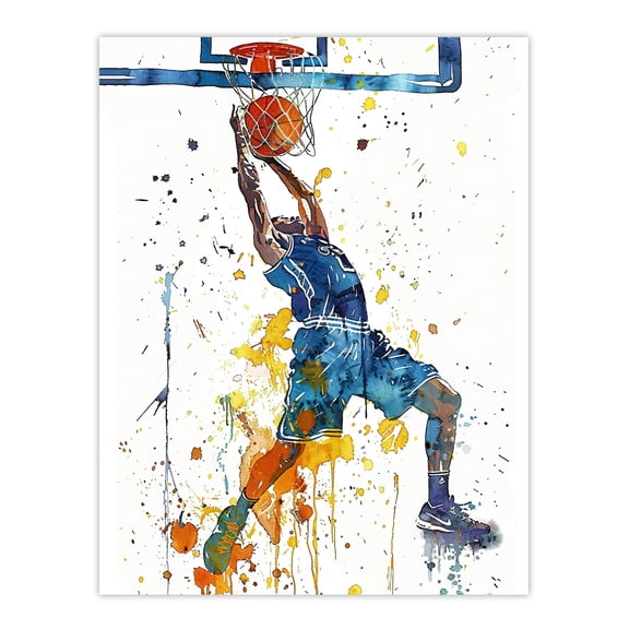 Artery8 Basketball Player Slam Dunk Sport Watercolour Man Cave Unframed Wall Art Print Poster Home Decor Premium