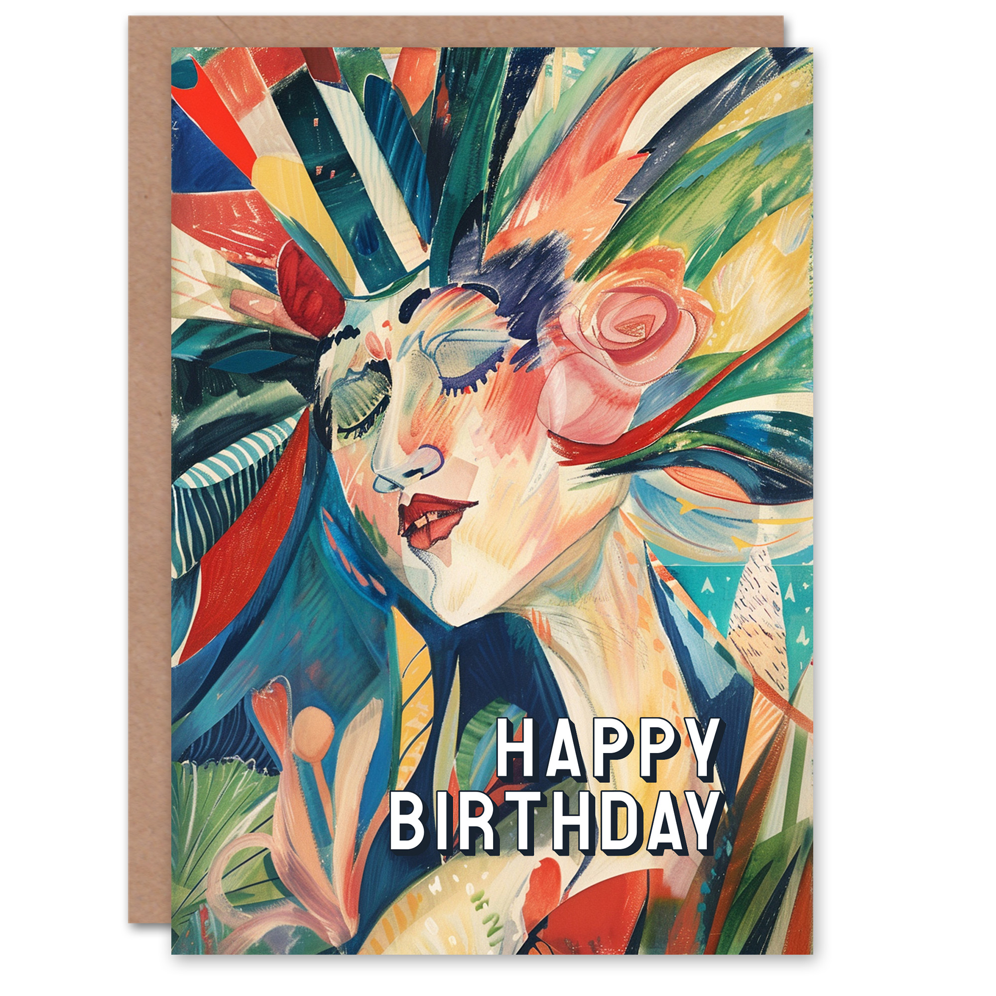 Artery8 Birthday Card Abstract Floral Woman Face Portrait Painting For ...