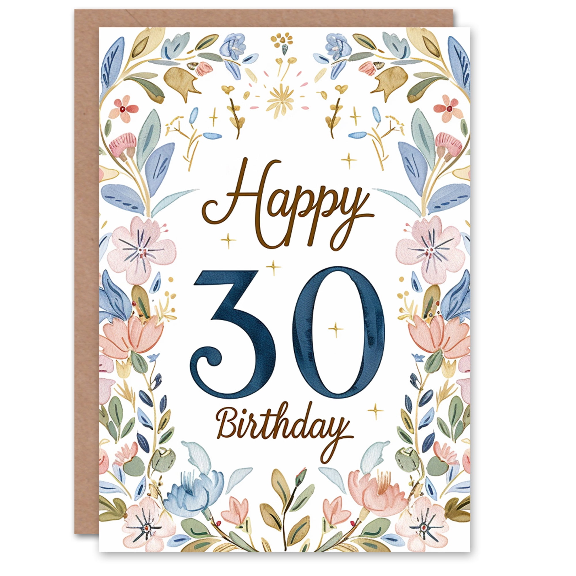 Artery8 Birthday Card Bright Vintage Floral Watercolour Design 30th Age 30 Years Old For Her Woman Wife Sister Niece Daughter Greeting Card