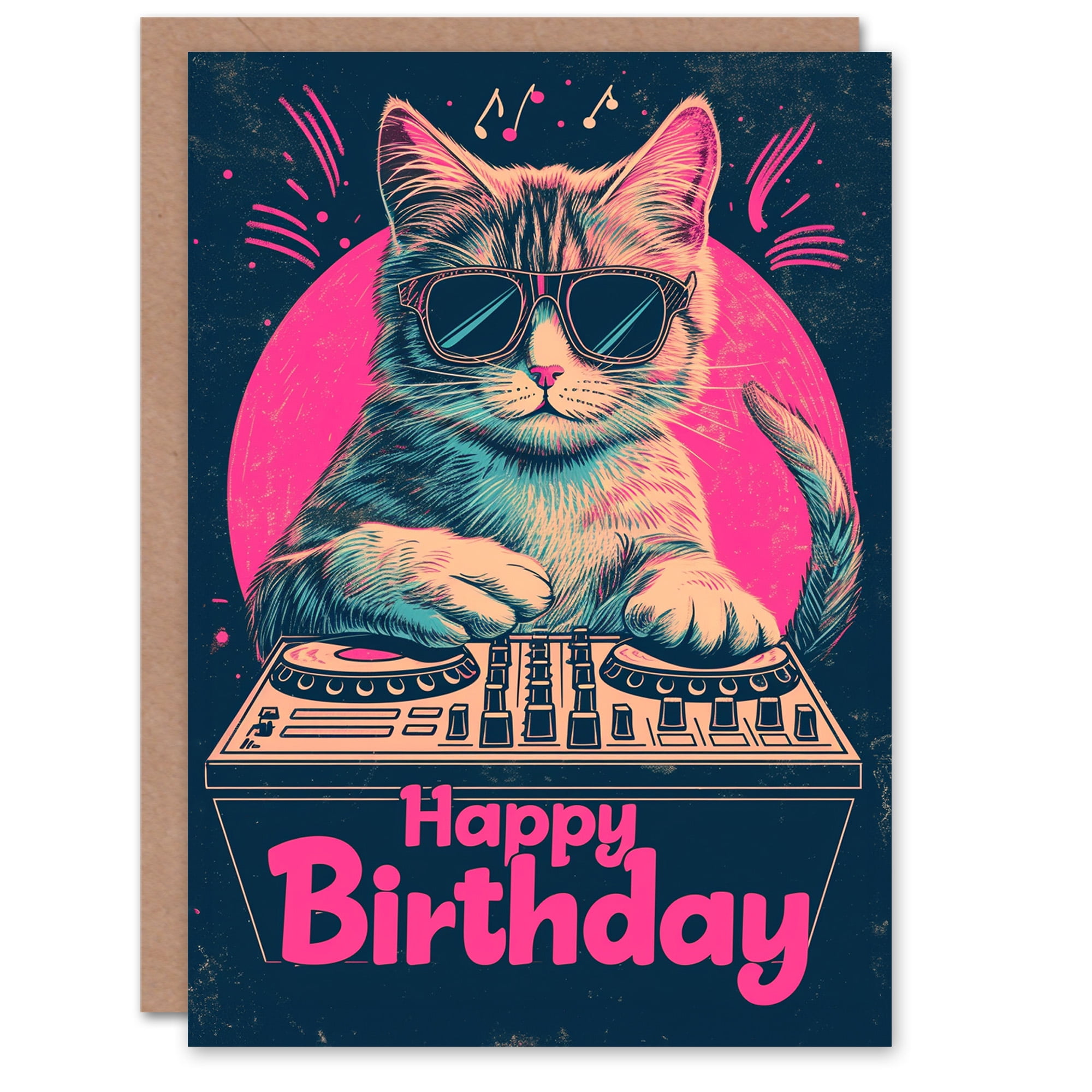 Artery8 Biglietto D'Auguri Compleanno Gatto Calico In Campo Di Tulipani - 17,5x12,5 Cm, Interno Bianco, Con Busta Di Qualità