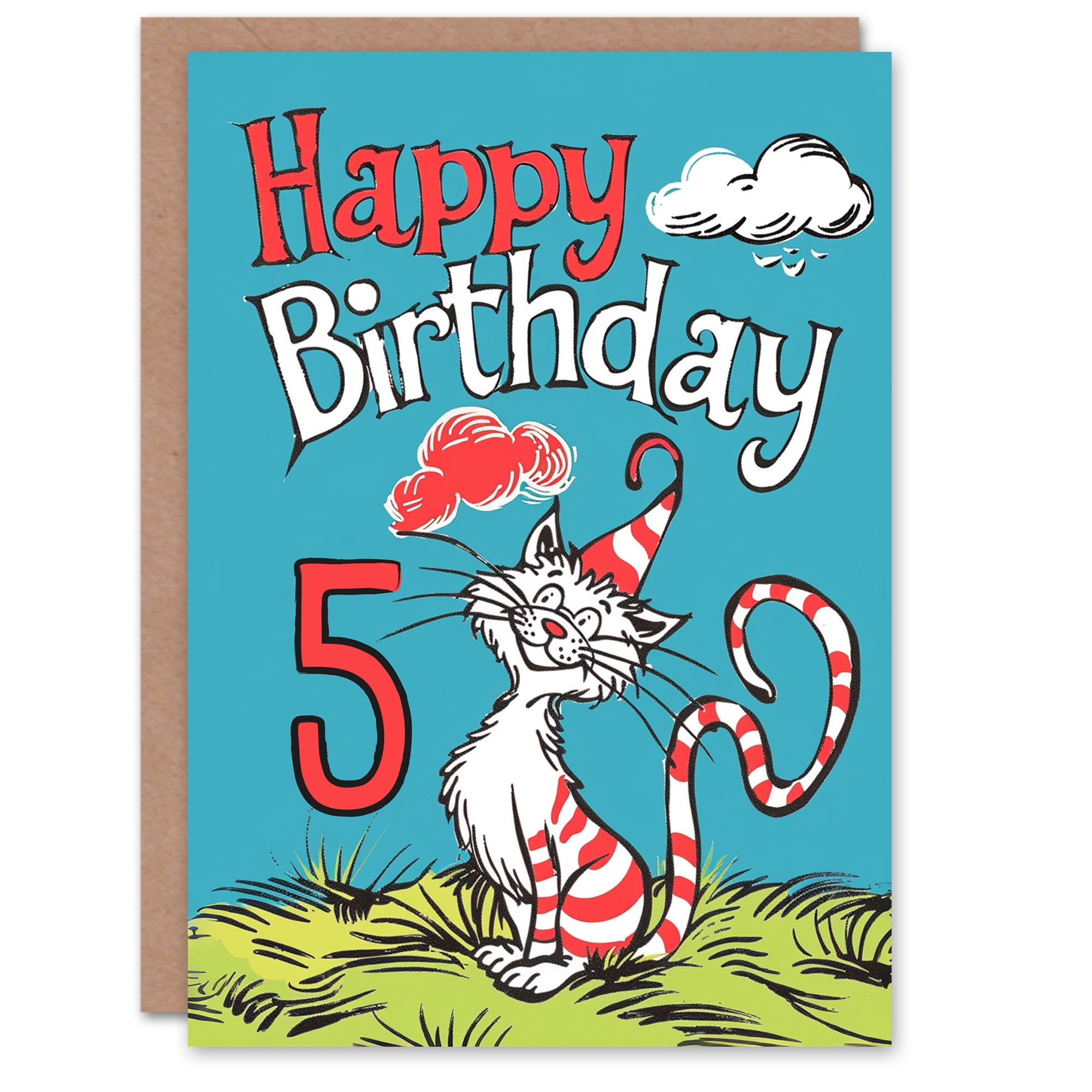 Artery8 Birthday Card Cat Lover Red Stripes Hat Kitty Strange Fun 5th 5  Year Old For Child Kids Son Daughter Greeting Card - Walmart Business  Supplies, image size:2000x2000