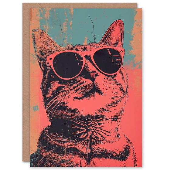 Artery8 Birthday Card Cool Pet Retro Sunglasses Cat Lover For Him Man Male Dad Brother Son Papa Grandad Greeting Card