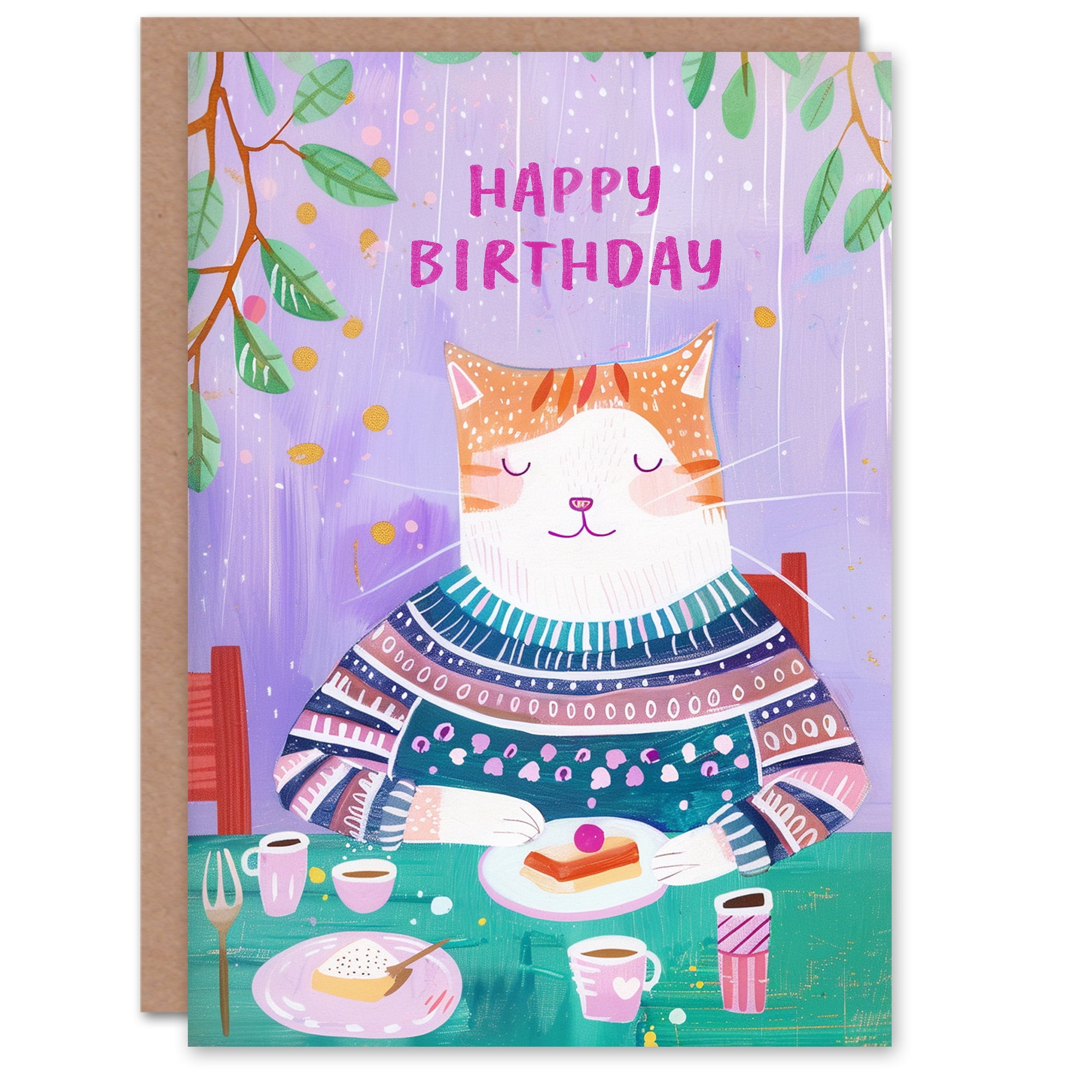 Artery8 Birthday Card Cute Ginger Tabby Cat Lover Cafe Cake For Child ...