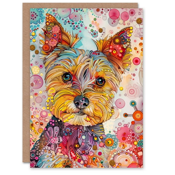Artery8 Birthday Card Dog Lover Yorkshire Terrier Colourful Fun Portrait For Child Kids Son Daughter Greeting Card