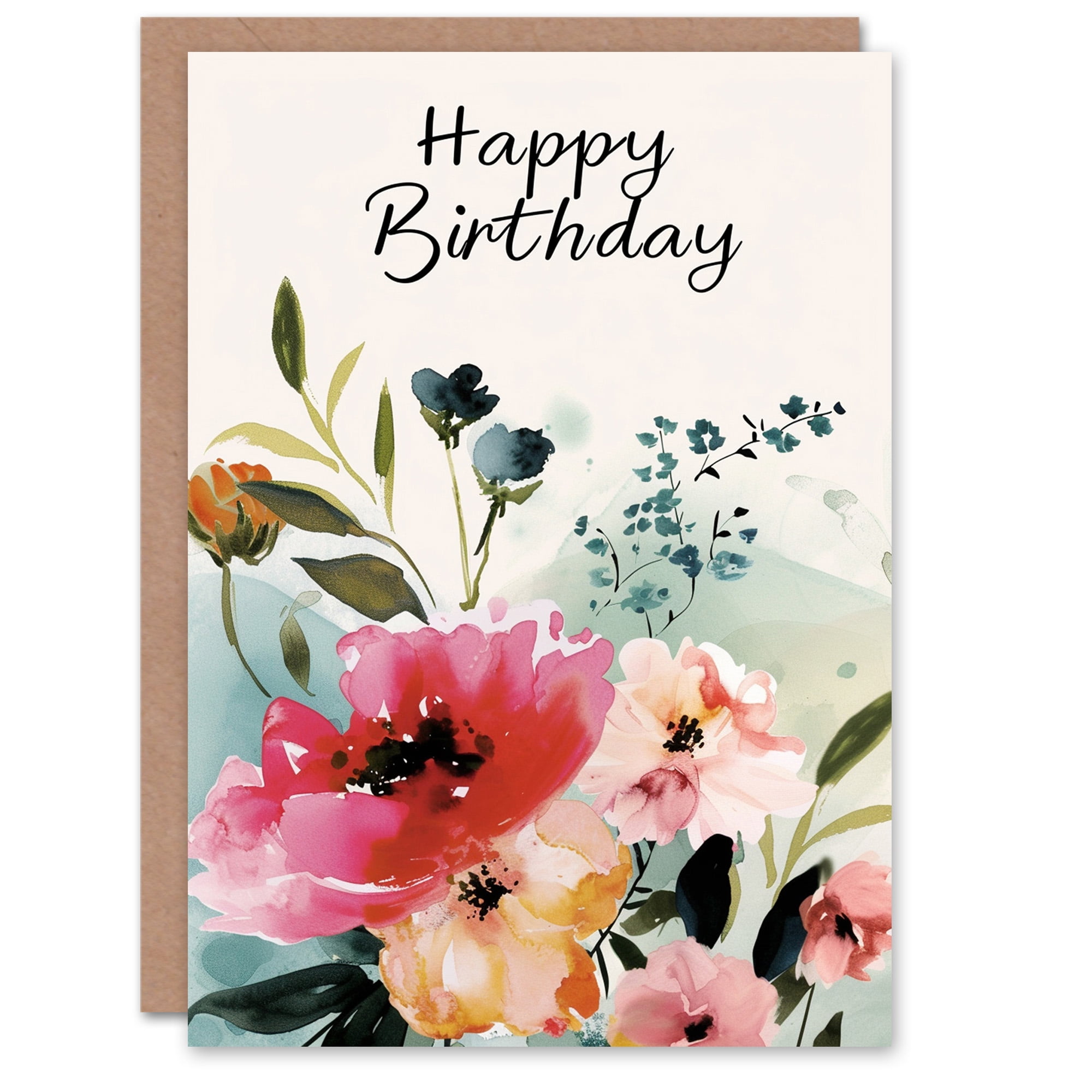Artery8 Biglietto D'Auguri Con Gatto Bianco E Fiore Rosso - Design Per Lei, Nonna, Sorella, Figlia, Moglie - 17,5x12,5 Cm Con Busta - 5