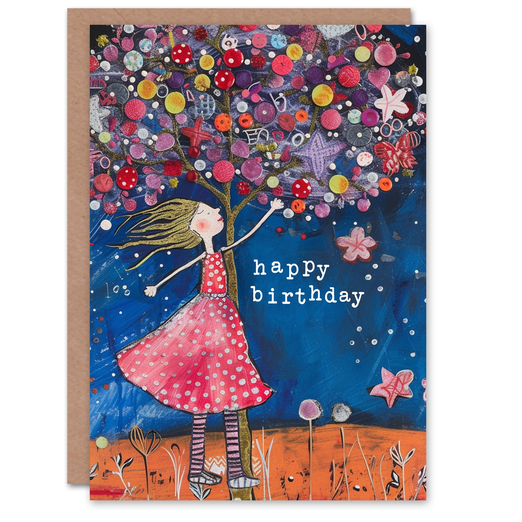 Artery8 Birthday Card Cute Owls Flowers Butterfly Folk Art Patterns For Her Gran Sister Niece Daughter Wife Woman Greeting Card