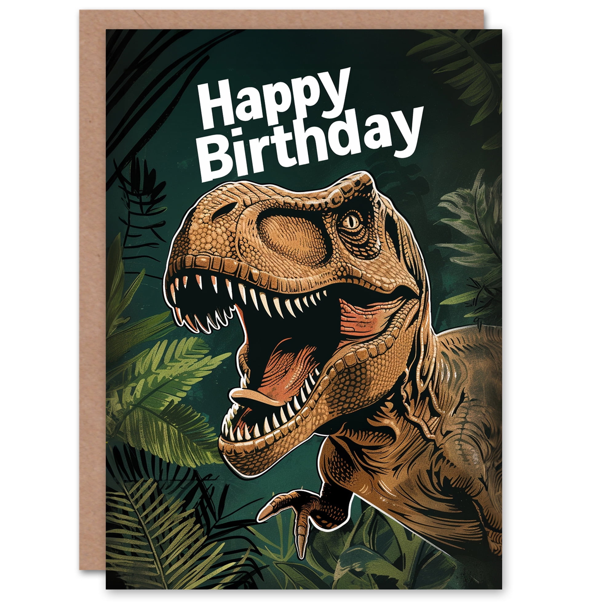 Artery8 Birthday Card Jurassic Dinosaur Roaring T-Rex Jungle For Child Kids Son Daughter Greeting Card