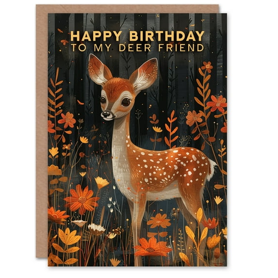 Artery8 Birthday Card My Deer Friend Pun Autumn Forest Fawn For Child Kids Son Daughter Greeting Card