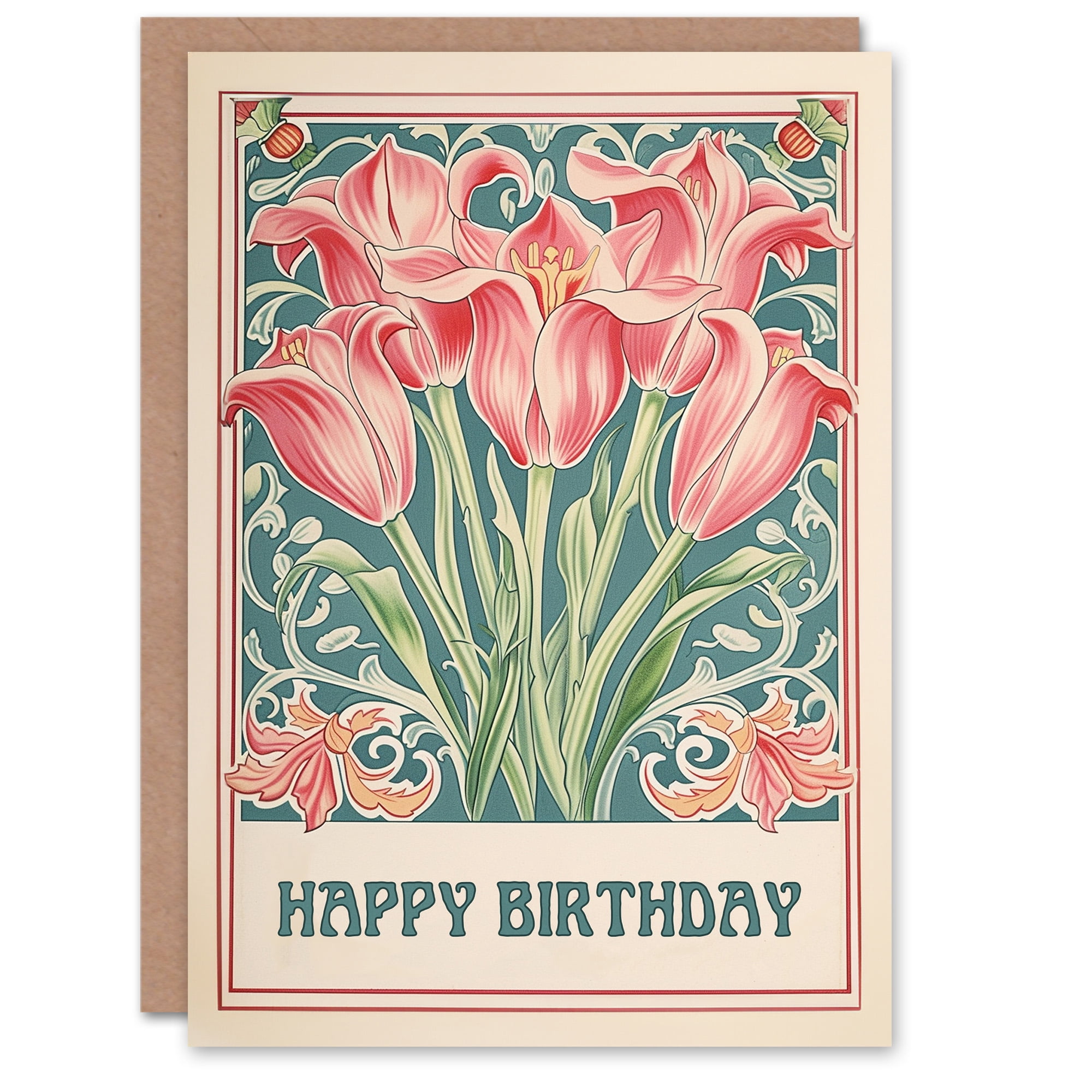 Artery8 Birthday Card Cat Lover Calico Kitty in Tulip Flower Field For Her Gran Sister Niece Daughter Wife Woman Greeting Card