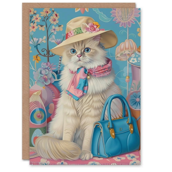 Artery8 Birthday Card Ragdoll Cat Lover Pet Floral Fashion Accessories For Her Gran Sister Niece Daughter Wife Woman Greeting Card