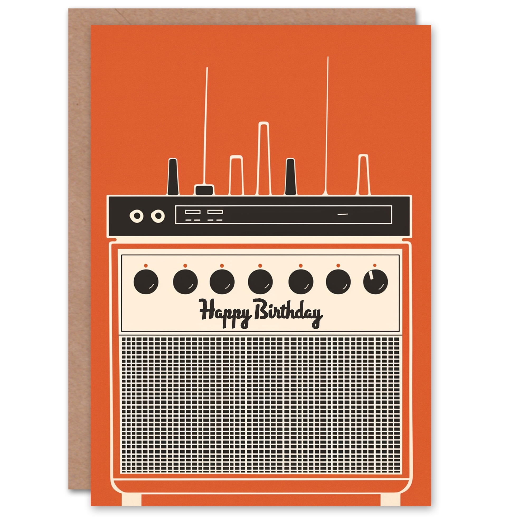 Artery8 Birthday Card Retro Amp Amplifier Radio Orange Design For Him ...