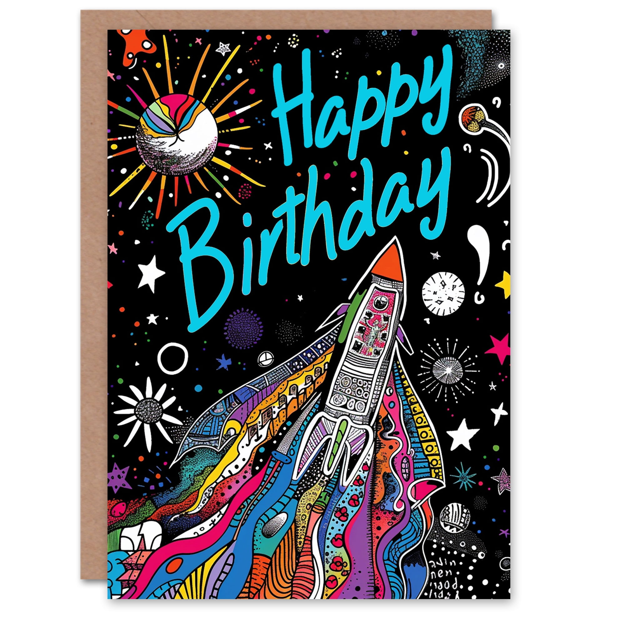 Artery8 Birthday Card Space Rocket Ship Planets Colourful Fun For Child ...