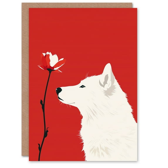 Artery8 Birthday Card White Dog Lover Canine Flower Red Design For Her Gran Sister Niece Daughter Wife Woman Greeting Card