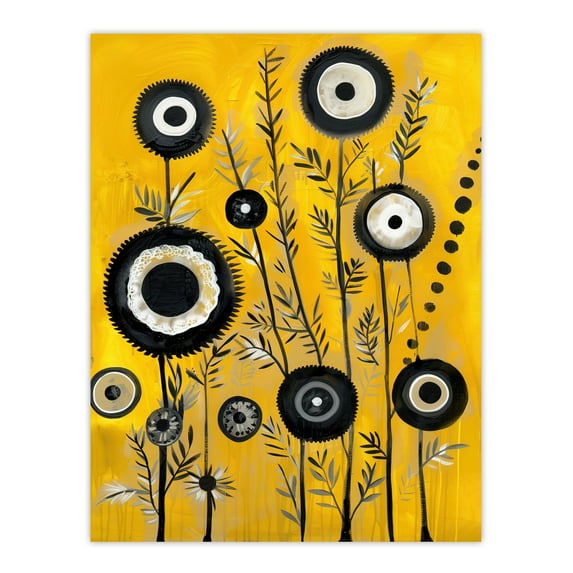 Artery8 Black Yellow Abstract Geometric Wildflowers Living Room Large Wall Art Poster Print Thick Paper 18X24 Inch