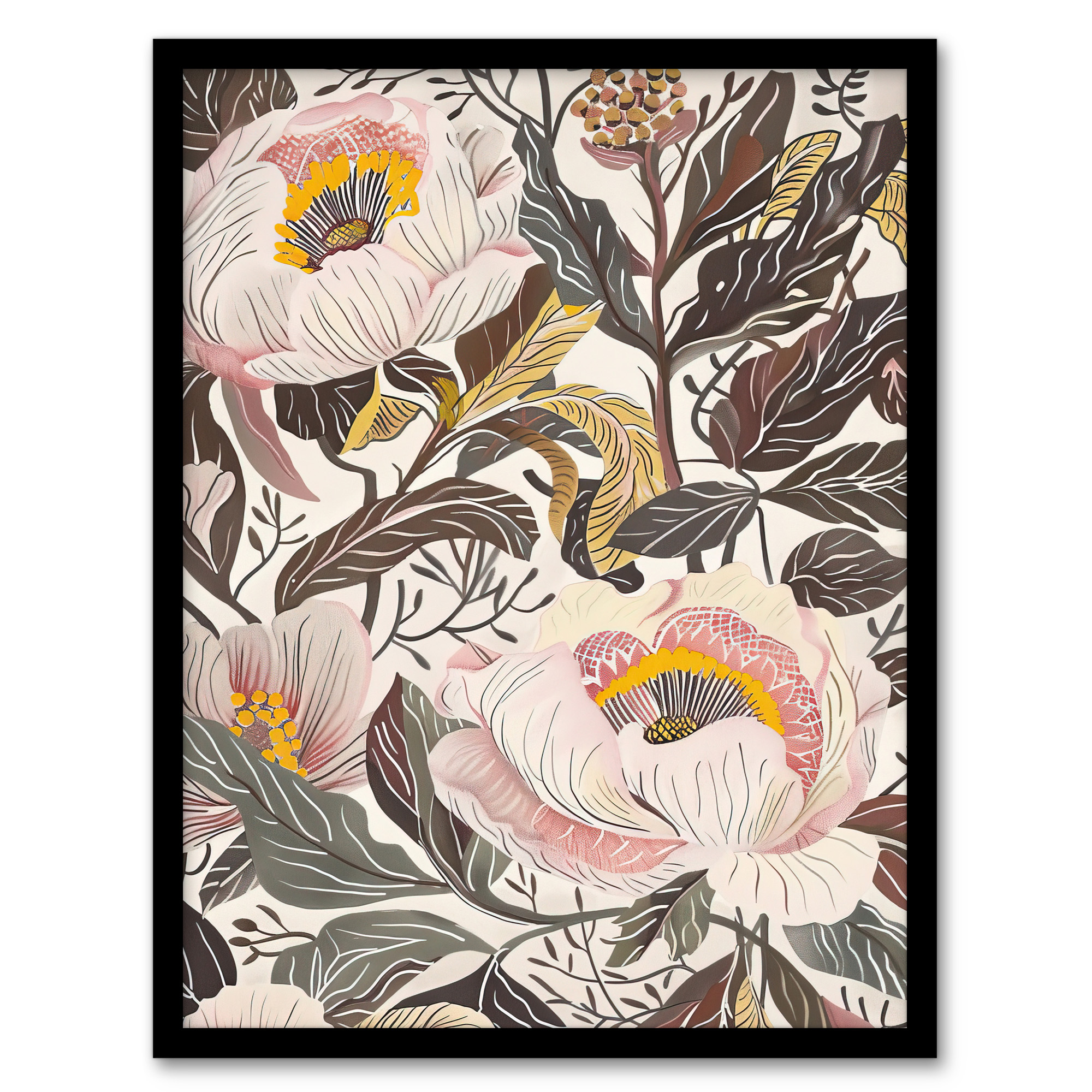 Artery8 Blooming Pink Peonies Elegant Floral Design Living Room Artwork ...