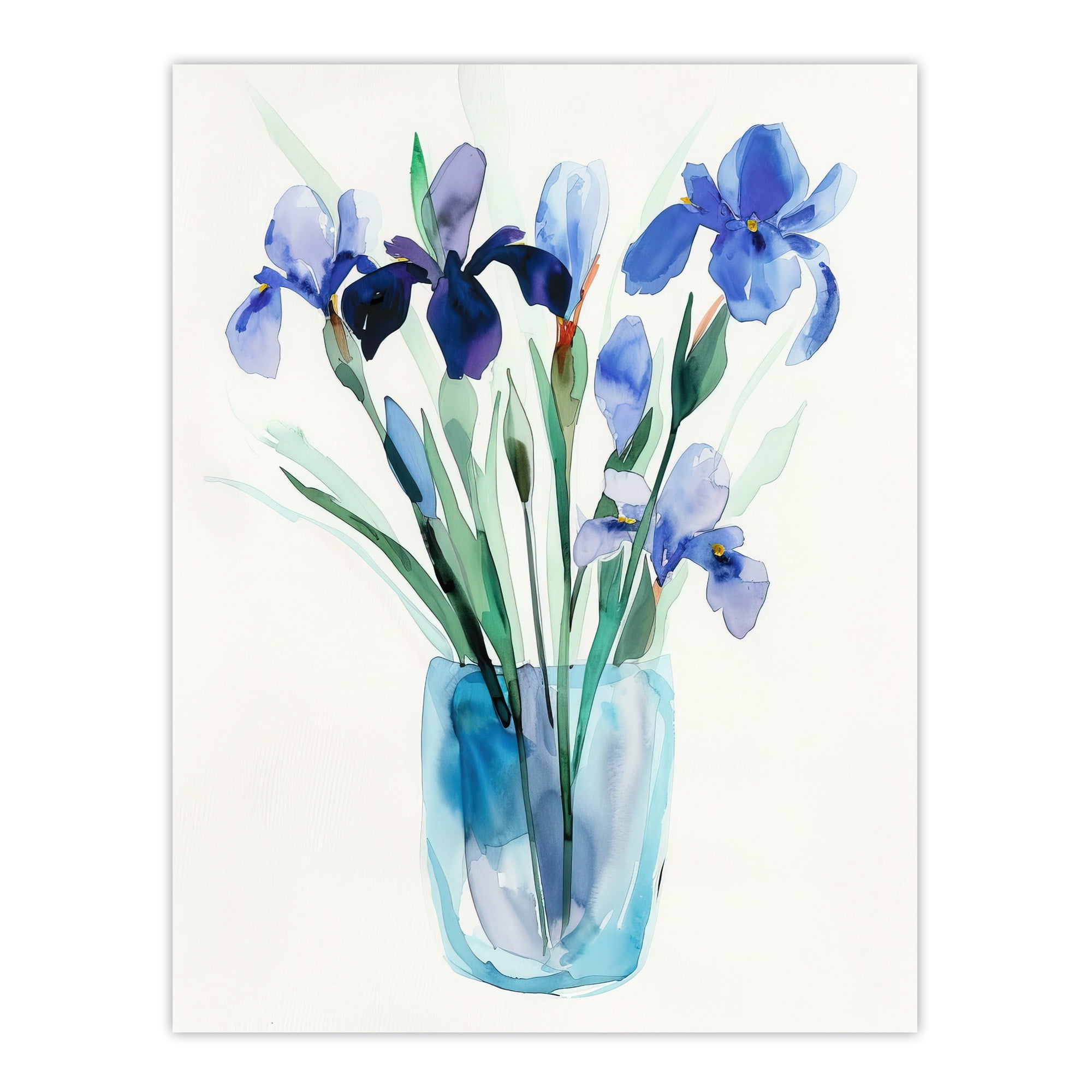 Artery8 Blue Iris Flower Bouquet Vase Floral Watercolour Living Room ...