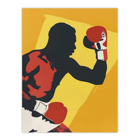 Artery8 Boxer Fight Boxing Match Gloves Yellow Portrait Living Room Large Wall Art Poster Print Thick Paper 18X24 Inch