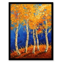 Artery8 Bright Autumn Birch Trees Forest Oil Painting Living Room Art Print Framed Poster Wall Decor 12x16 inch