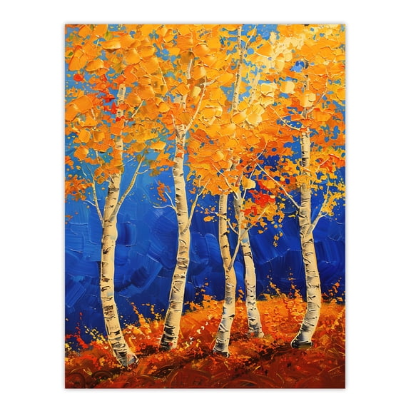 Artery8 Bright Autumn Birch Trees Forest Oil Painting Living Room Large Wall Art Poster Print Thick Paper 18X24 Inch