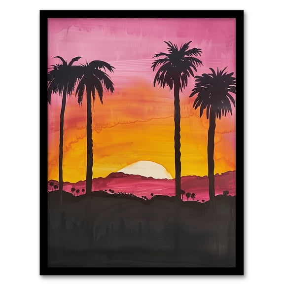 Artery8 California Sunset Sky Orange Pink Sky Setting Sun Living Room Artwork Framed Wall Art Print A4