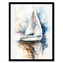 Artery8 Calm Sea Sailboat Watercolour Painting Bathroom Toilet Art Print Framed Poster Wall Decor 12x16 inch