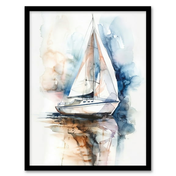 Artery8 Calm Sea Sailboat Watercolour Painting Bathroom Toilet Art Print Framed Poster Wall Decor 12x16 inch