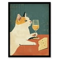 thumbnail image 1 of Artery8 Cat Drinking Glass of Wine with Cheese Painting For Kitchen Artwork Framed Wall Art Print A4, 1 of 5