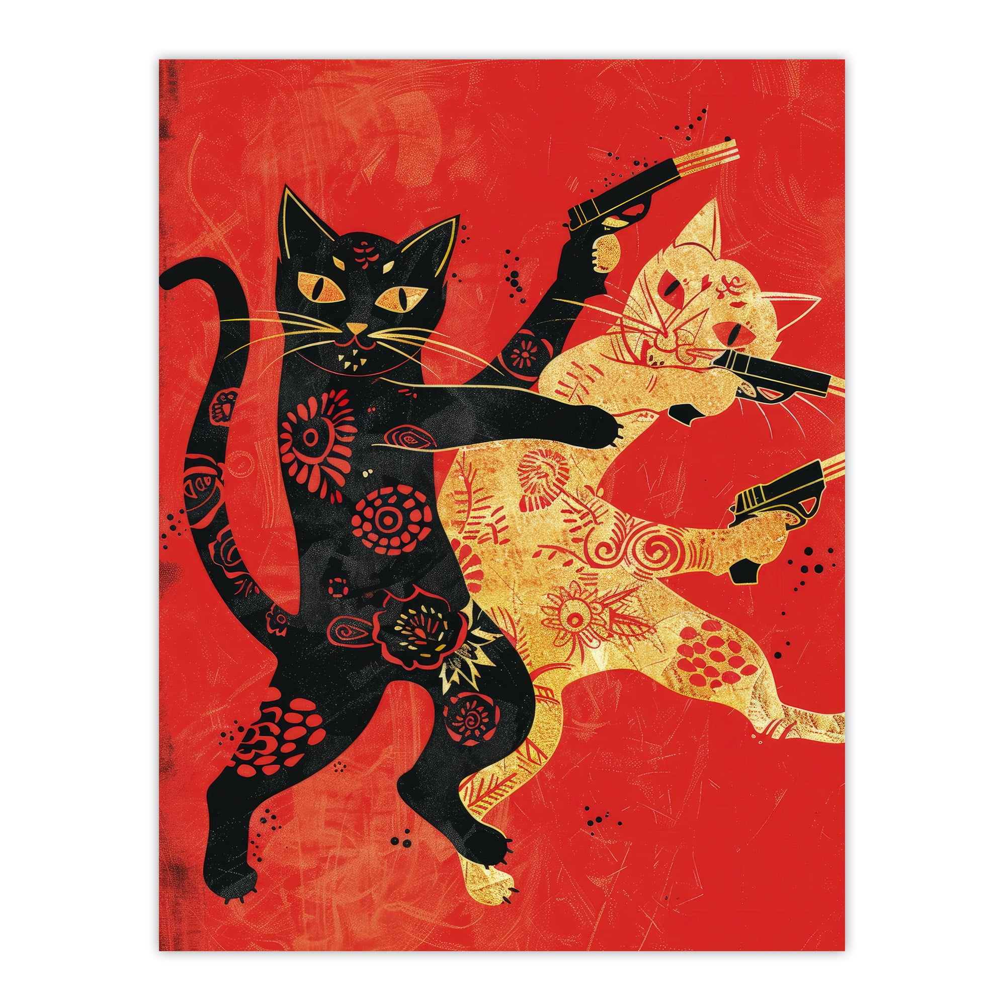 Artery8 Cat Fight Fun Lover Red Black Japanese Style Living Room