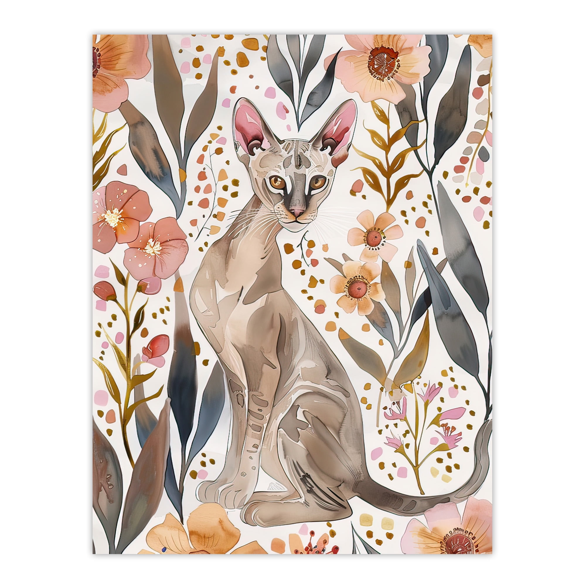 Artery8 Cat Lover Oriental Shorthair with Anemone Flowers Living Room