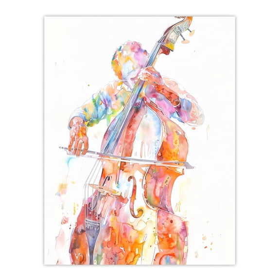 Artery8 Cellist Colourful Modern Watercolour Cello Music Living Room Extra Large XL Wall Art Poster Print