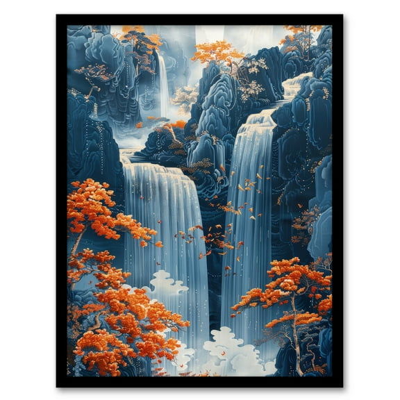 Artery8 Chinese Style Waterfall Landscape Autumn Trees For Living Room Art Print Framed Poster Wall Decor 12x16 inch