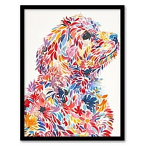 Artery8 Colourful Floral Labradoodle Dog Lover Design Living Room Art Print Framed Poster Wall Decor 12x16 inch