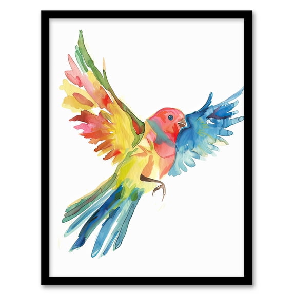 Artery8 Colourful Parrot Spread Wings Flying Watercolour Living Room Art Print Framed Poster Wall Decor 12x16 inch