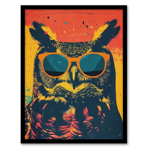 Artery8 Cool Owl Sunglasses Funky Bird Fun Portrait For Living Room Artwork Framed Wall Art Print A4