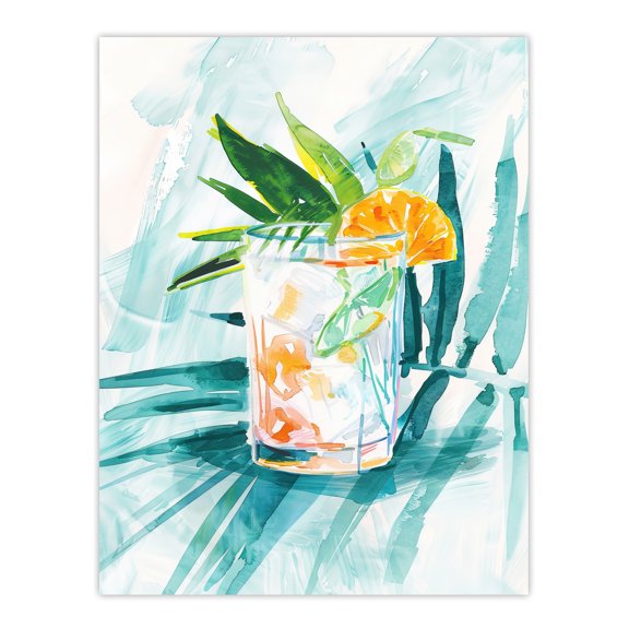 Artery8 Cuba Libre Cocktail Monstera Leaf Watercolour Kitchen Extra Large XL Wall Art Poster Print